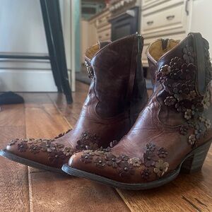 Old Gringo Floral Embellished Brown Leather Ankle Boots 91/2 B